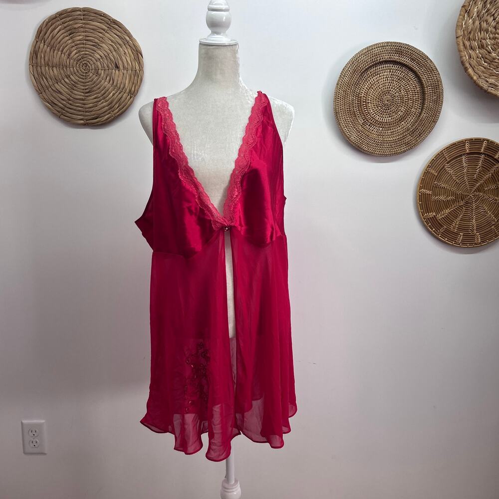 Vintage Y2K 2000s Secret Treasures Red Slit Tank Top Plus Size Lace Sequins 3X